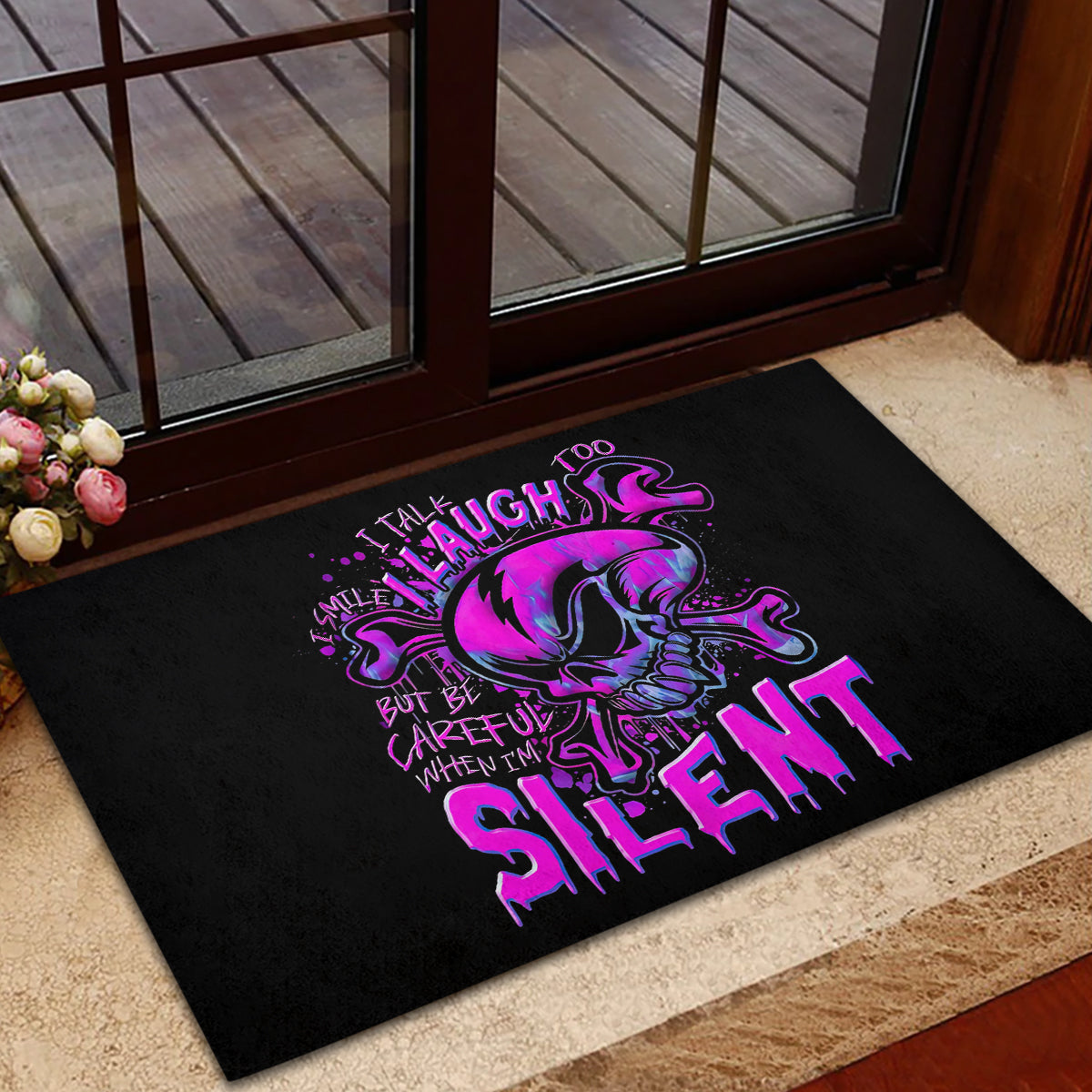 Graffiti Skull Rubber Doormat I Talk I Smile But Be Carefull When I Silent - Wonder Print Shop