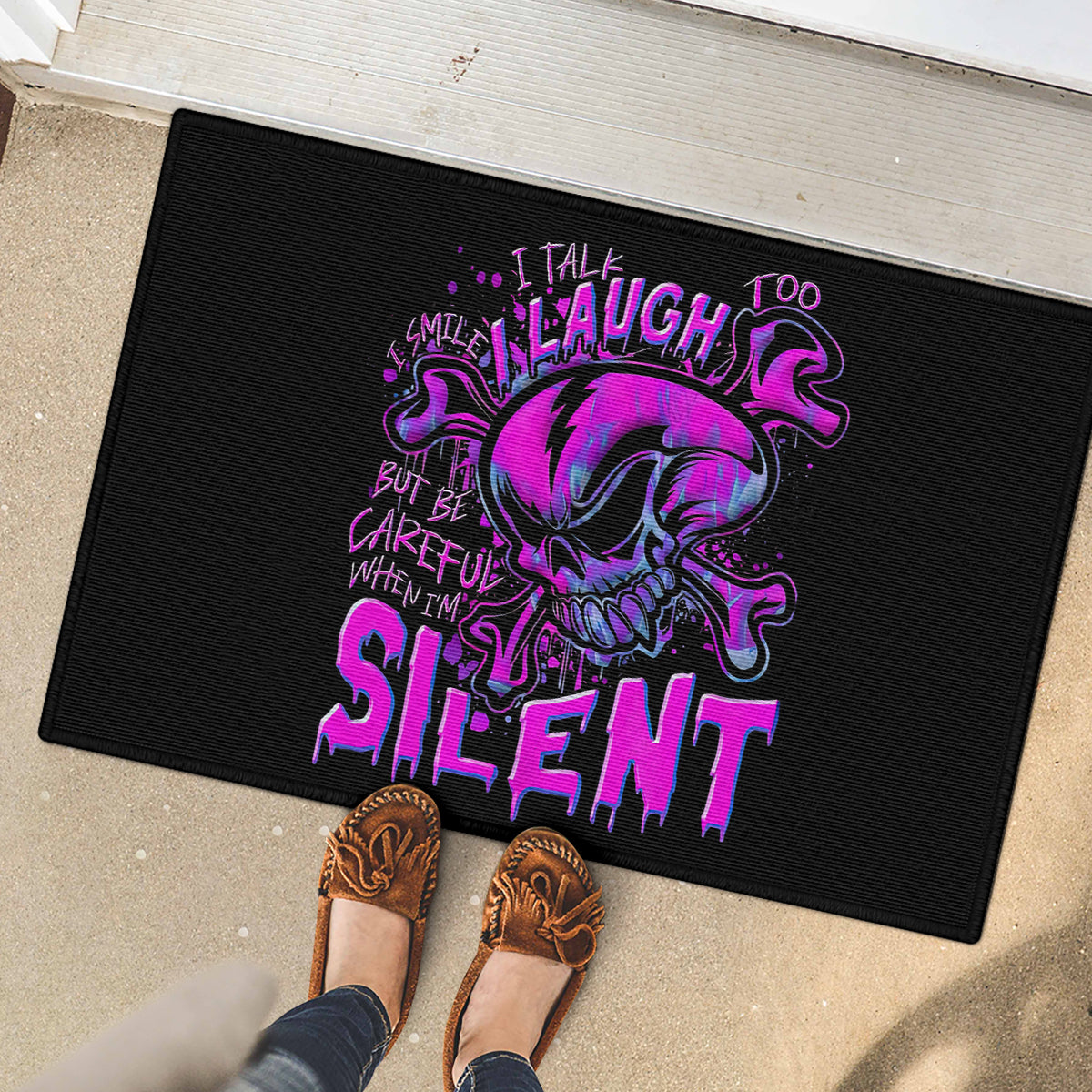 Graffiti Skull Rubber Doormat I Talk I Smile But Be Carefull When I Silent - Wonder Print Shop