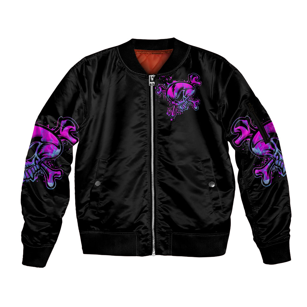 Girl Skull Sleeve Zip Bomber Jacket I Sweet Girl Full Of Crazy - Wonder Print Shop
