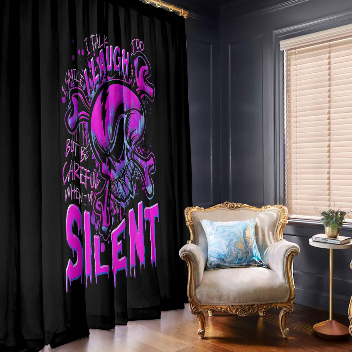 Graffiti Skull Window Curtain I Talk I Smile But Be Carefull When I Silent - Wonder Print Shop