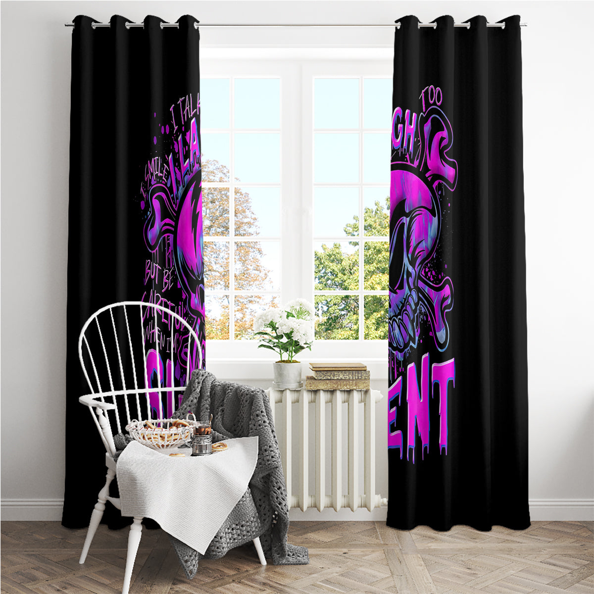 Graffiti Skull Window Curtain I Talk I Smile But Be Carefull When I Silent - Wonder Print Shop