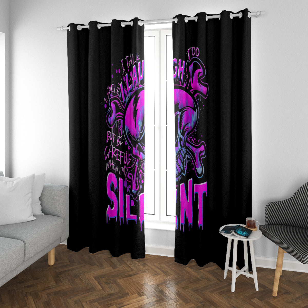Graffiti Skull Window Curtain I Talk I Smile But Be Carefull When I Silent - Wonder Print Shop