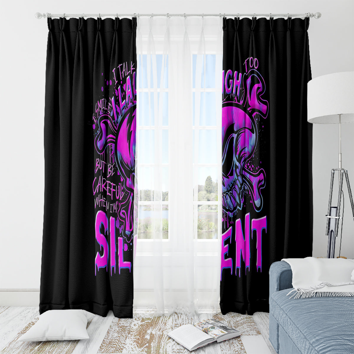 Graffiti Skull Window Curtain I Talk I Smile But Be Carefull When I Silent - Wonder Print Shop
