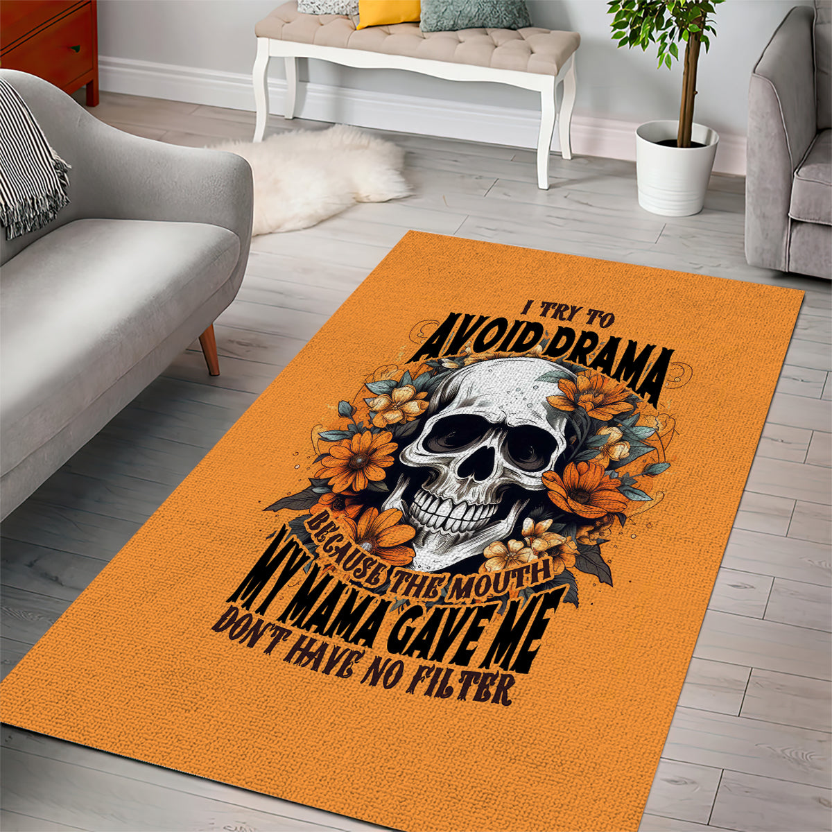 Flower Skull Area Rug I Try To Avoid Drama - Wonder Print Shop