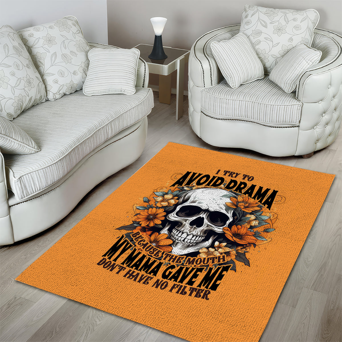 Flower Skull Area Rug I Try To Avoid Drama - Wonder Print Shop