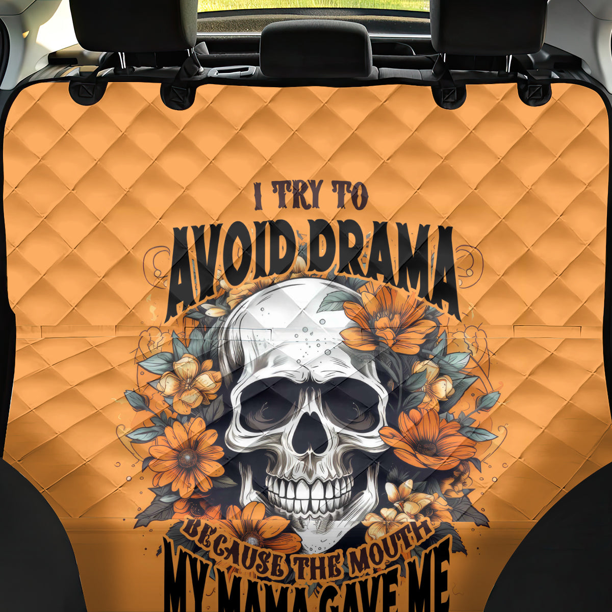 Flower Skull Back Car Seat Cover I Try To Avoid Drama - Wonder Print Shop