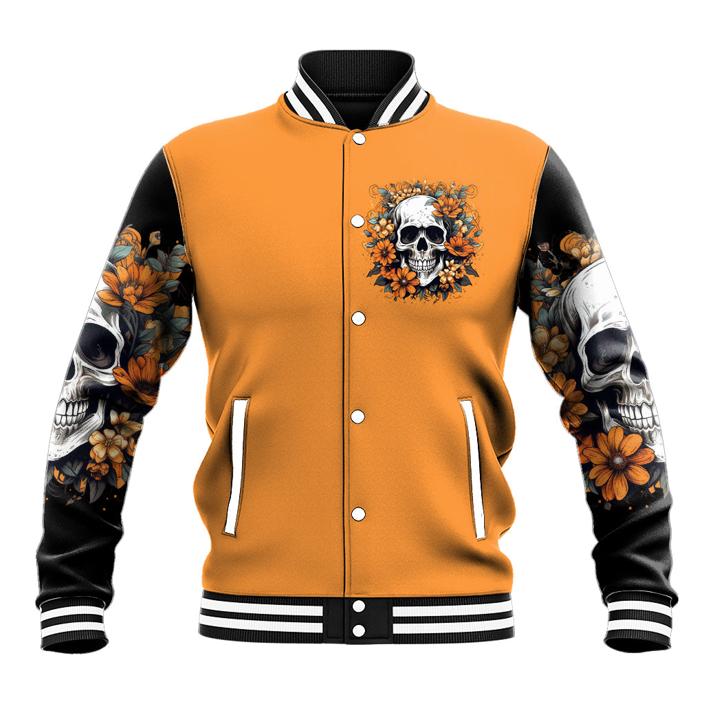 Flower Skull Baseball Jacket I Try To Avoid Drama - Wonder Print Shop