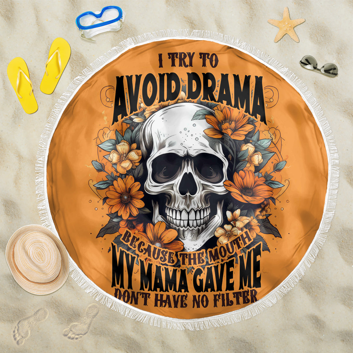 Flower Skull Beach Blanket I Try To Avoid Drama - Wonder Print Shop