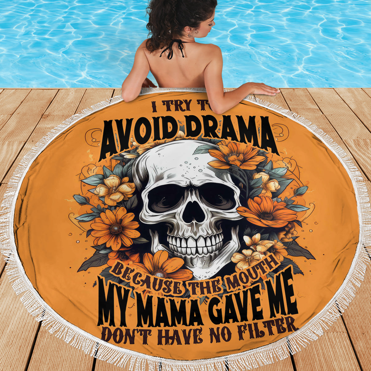 Flower Skull Beach Blanket I Try To Avoid Drama - Wonder Print Shop