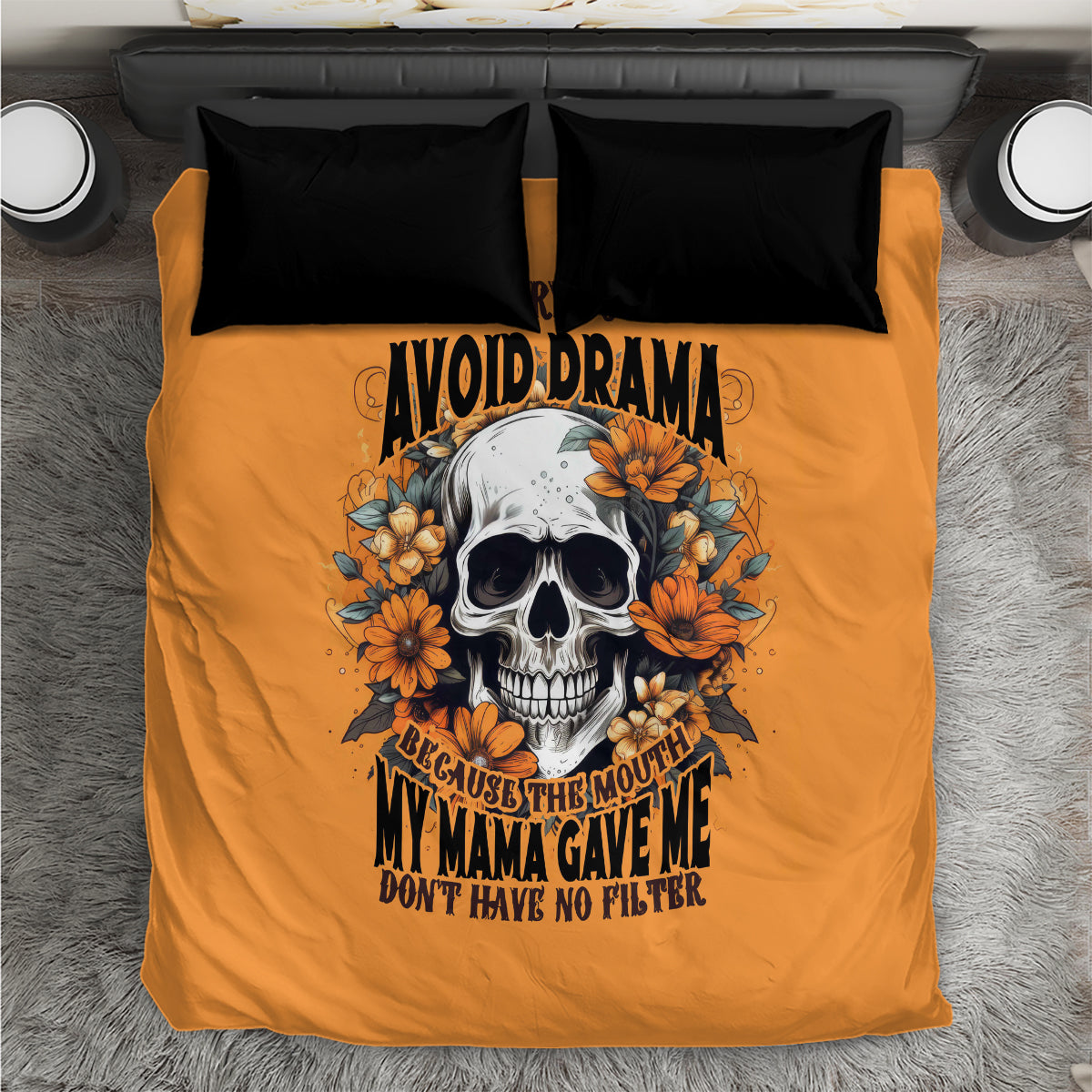 Flower Skull Bedding Set I Try To Avoid Drama - Wonder Print Shop