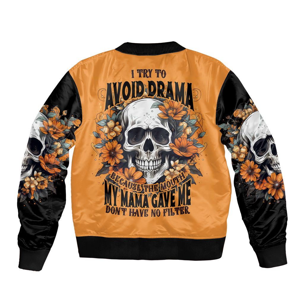 Flower Skull Bomber Jacket I Try To Avoid Drama - Wonder Print Shop