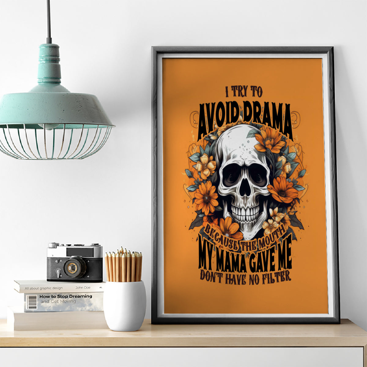 Flower Skull Canvas Wall Art I Try To Avoid Drama - Wonder Print Shop