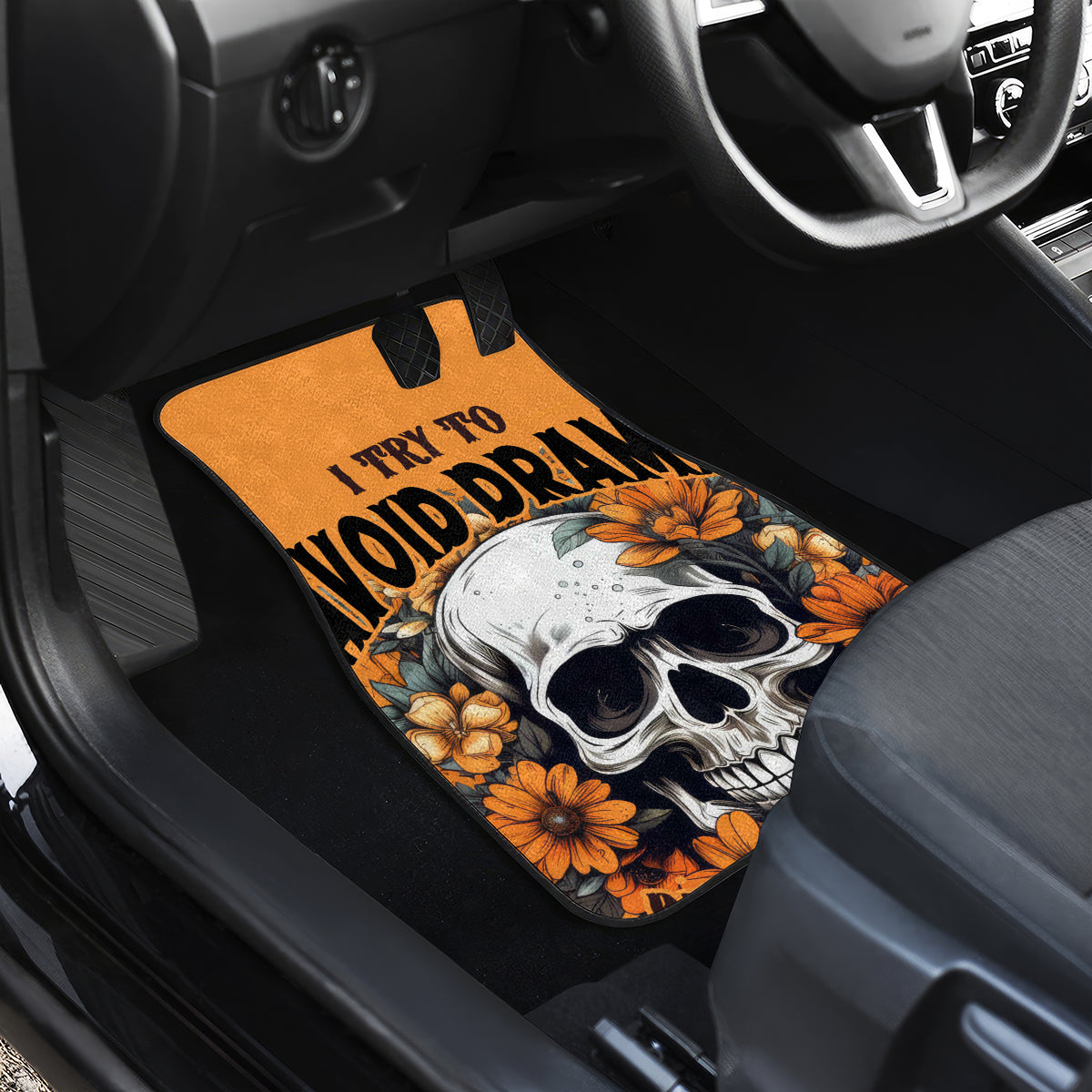 Flower Skull Car Mats I Try To Avoid Drama - Wonder Print Shop