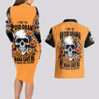 Flower Skull Couples Matching Long Sleeve Bodycon Dress and Hawaiian Shirt I Try To Avoid Drama - Wonder Print Shop