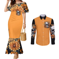 Flower Skull Couples Matching Mermaid Dress and Long Sleeve Button Shirts I Try To Avoid Drama DT01