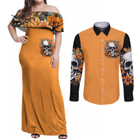 Flower Skull Couples Matching Off Shoulder Maxi Dress and Long Sleeve Button Shirts I Try To Avoid Drama - Wonder Print Shop