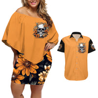 Flower Skull Couples Matching Off Shoulder Short Dress and Hawaiian Shirt I Try To Avoid Drama - Wonder Print Shop