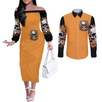 Flower Skull Couples Matching Off The Shoulder Long Sleeve Dress and Long Sleeve Button Shirts I Try To Avoid Drama DT01