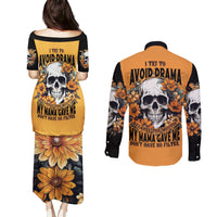 Flower Skull Couples Matching Puletasi Dress and Long Sleeve Button Shirts I Try To Avoid Drama - Wonder Print Shop