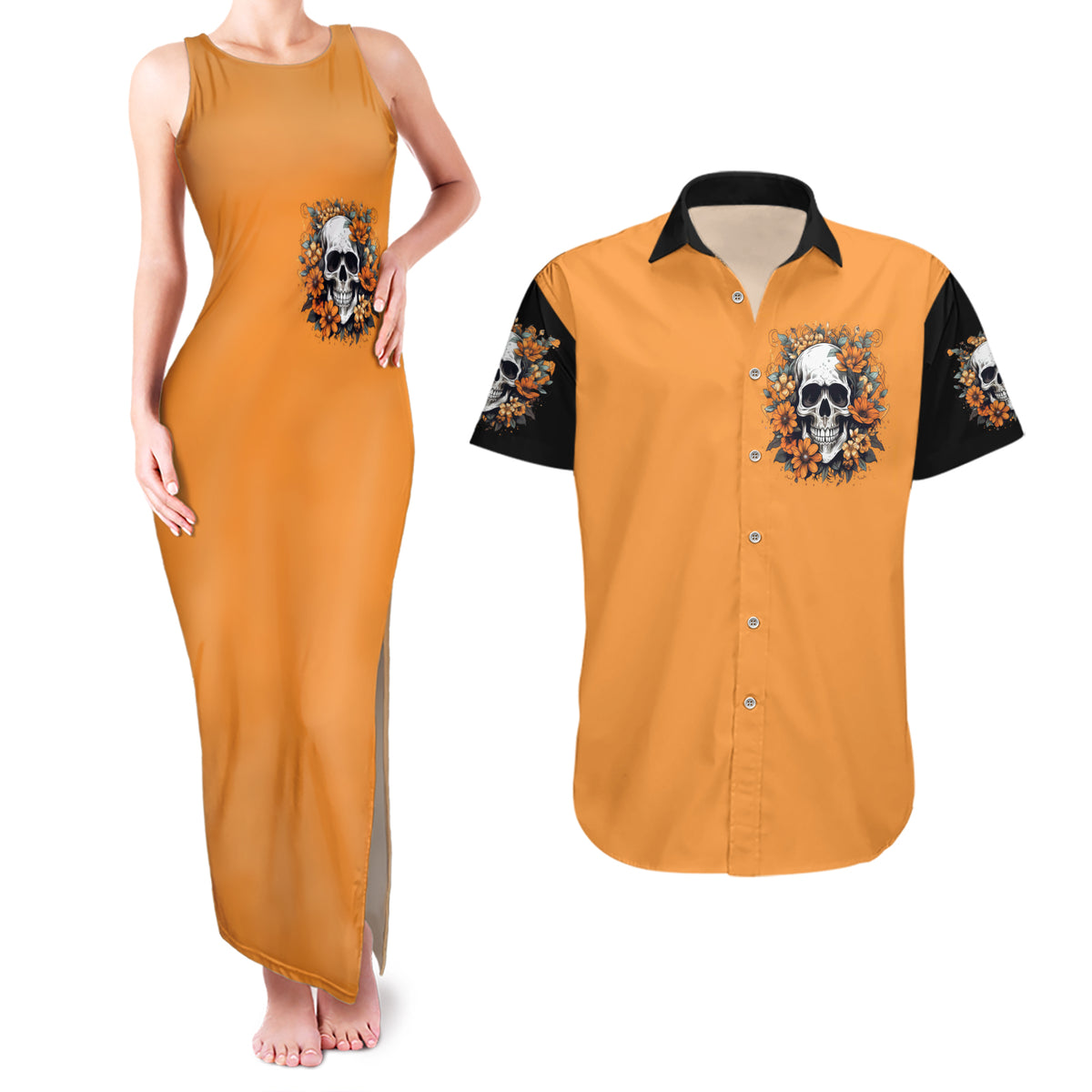 Flower Skull Couples Matching Tank Maxi Dress and Hawaiian Shirt I Try To Avoid Drama - Wonder Print Shop