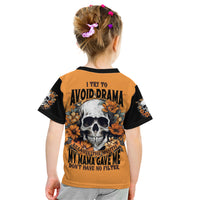 Flower Skull Kid T Shirt I Try To Avoid Drama - Wonder Print Shop