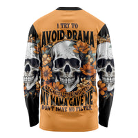 Flower Skull Long Sleeve Shirt I Try To Avoid Drama - Wonder Print Shop