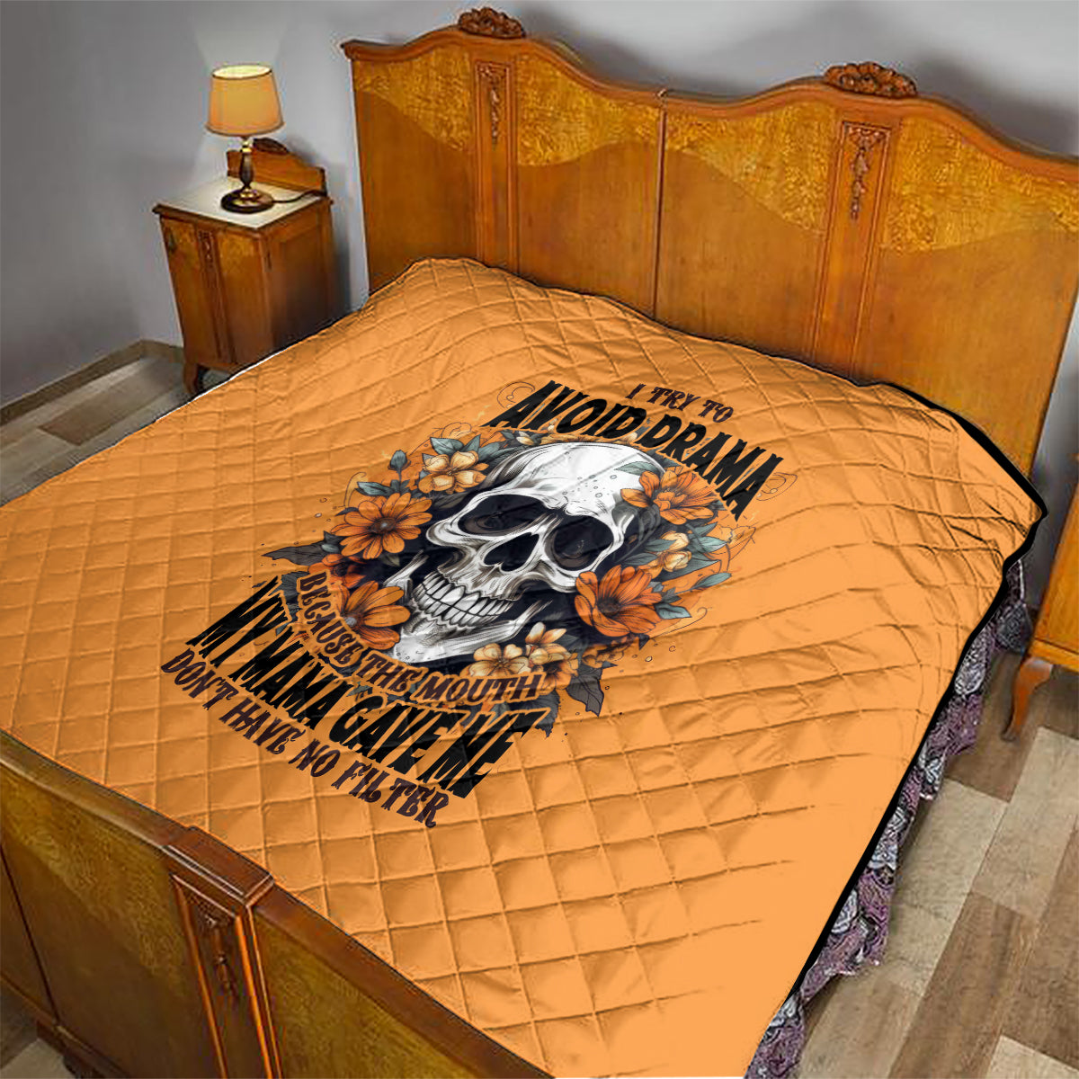 Flower Skull Quilt I Try To Avoid Drama - Wonder Print Shop