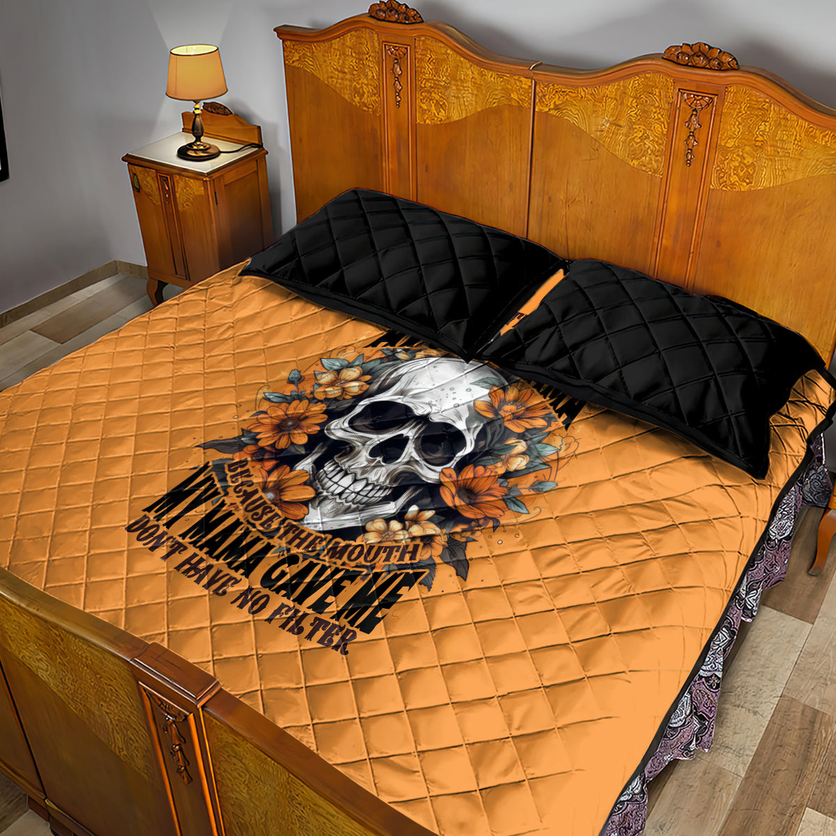 Flower Skull Quilt Bed Set I Try To Avoid Drama - Wonder Print Shop