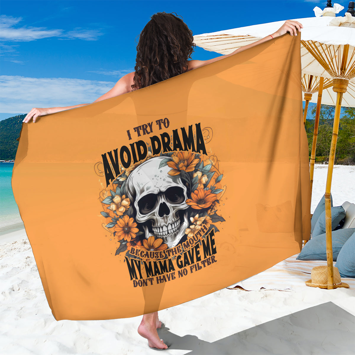 Flower Skull Sarong I Try To Avoid Drama - Wonder Print Shop