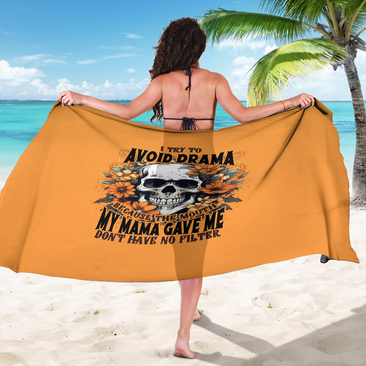 Flower Skull Sarong I Try To Avoid Drama - Wonder Print Shop