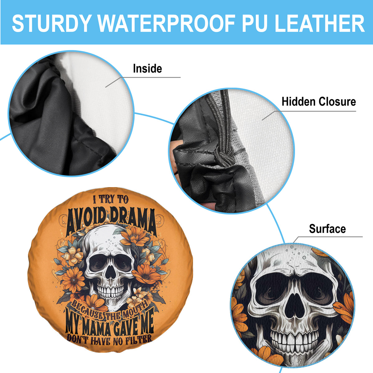 Flower Skull Spare Tire Cover I Try To Avoid Drama - Wonder Print Shop