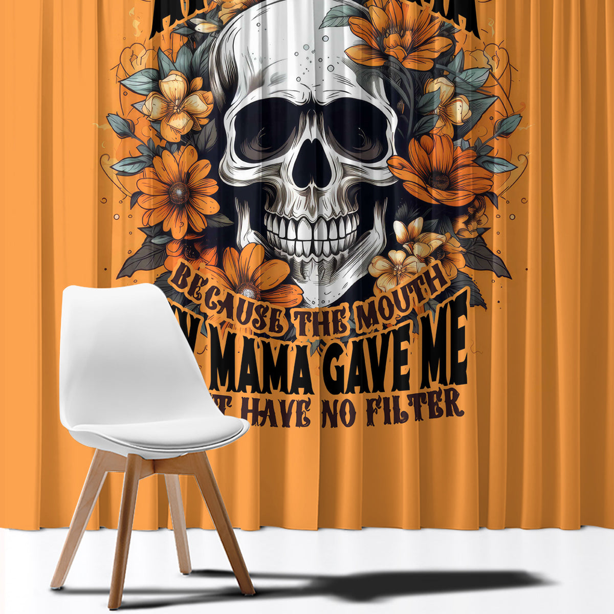 Flower Skull Window Curtain I Try To Avoid Drama - Wonder Print Shop