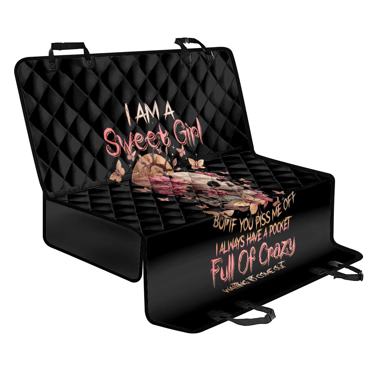 Flower Skull Back Car Seat Cover Iam A Sweet Girl Full Of Crazy - Wonder Print Shop