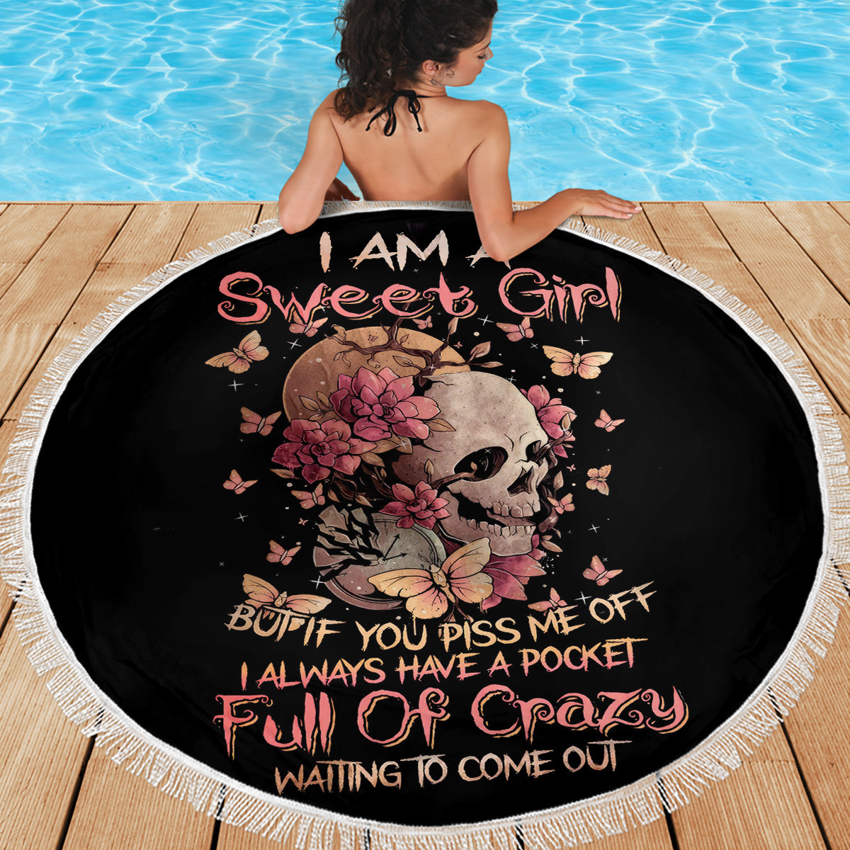 Flower Skull Beach Blanket Iam A Sweet Girl Full Of Crazy - Wonder Print Shop