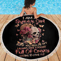 Flower Skull Beach Blanket Iam A Sweet Girl Full Of Crazy - Wonder Print Shop