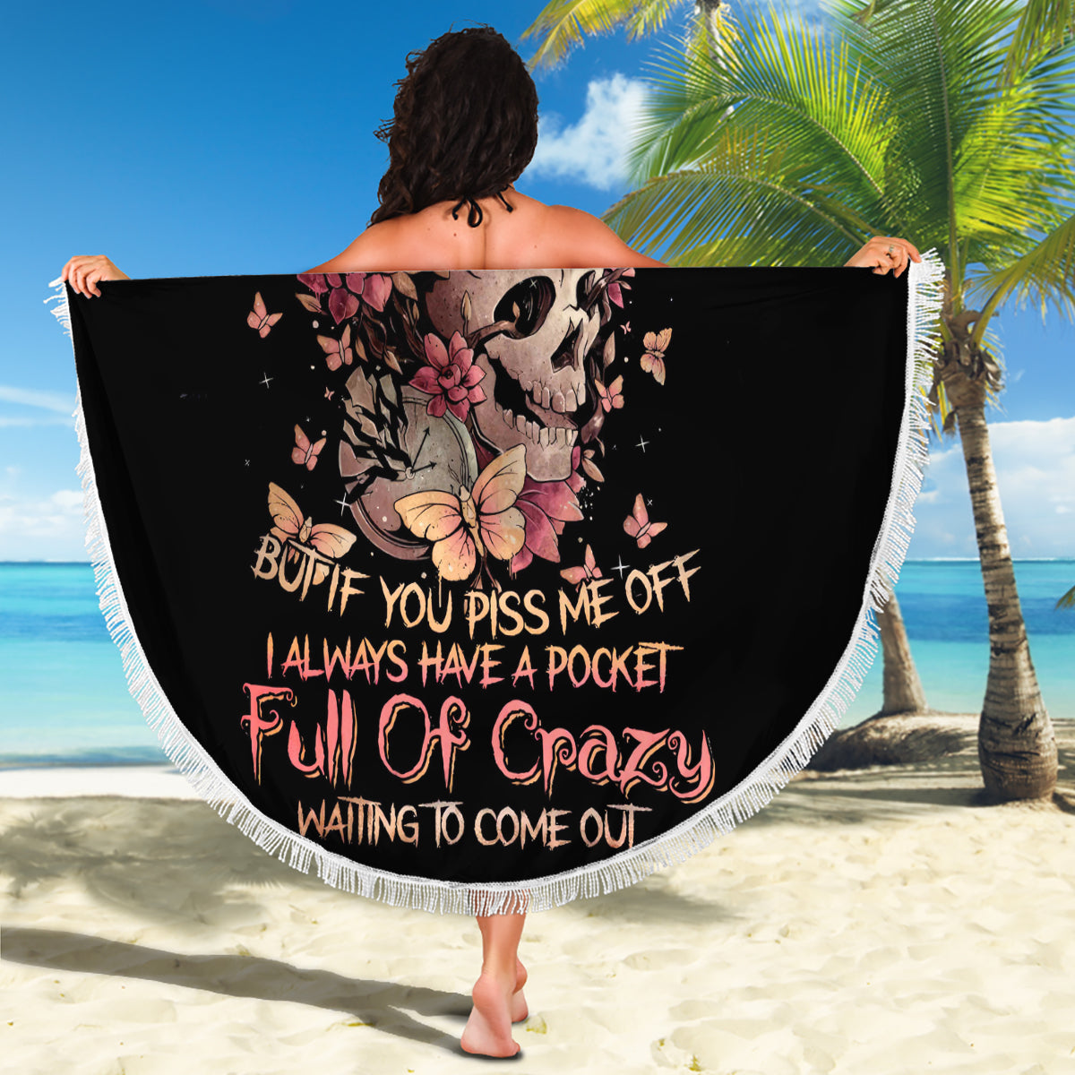 Flower Skull Beach Blanket Iam A Sweet Girl Full Of Crazy - Wonder Print Shop
