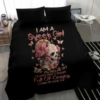 Flower Skull Bedding Set Iam A Sweet Girl Full Of Crazy - Wonder Print Shop