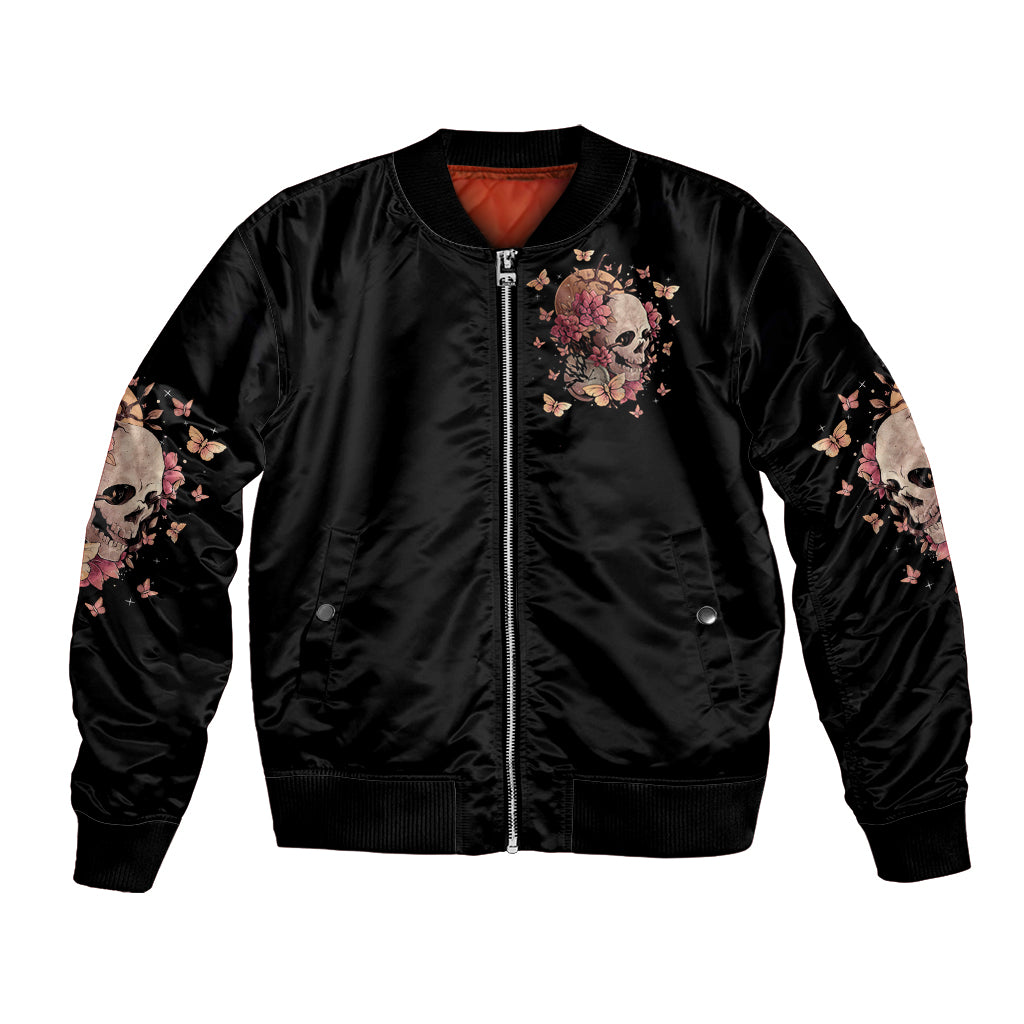 Flower Skull Bomber Jacket Iam A Sweet Girl Full Of Crazy - Wonder Print Shop