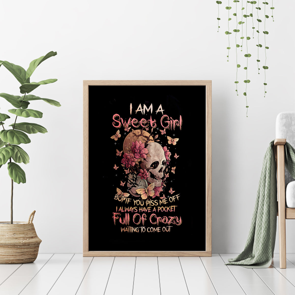 Flower Skull Canvas Wall Art Iam A Sweet Girl Full Of Crazy - Wonder Print Shop