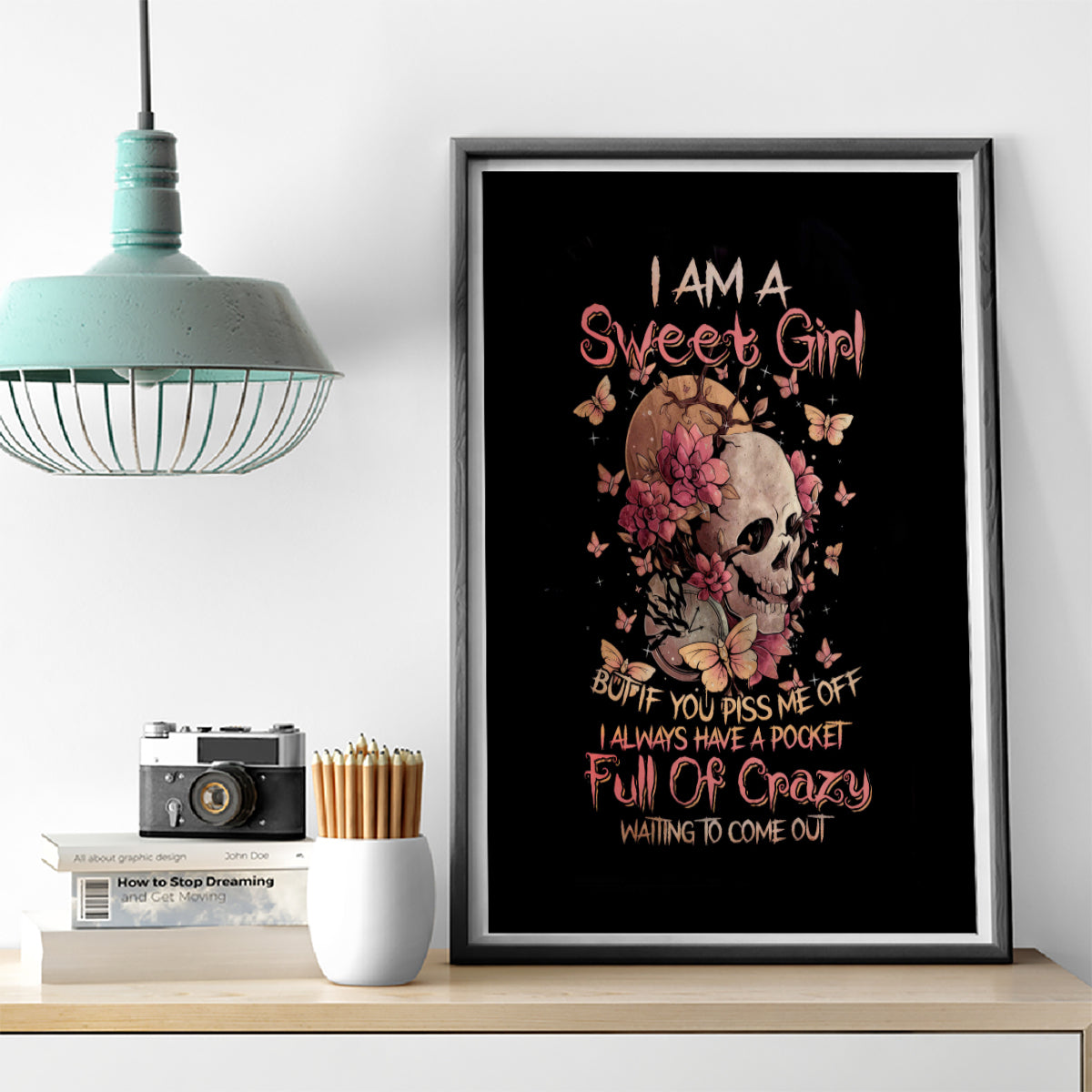 Flower Skull Canvas Wall Art Iam A Sweet Girl Full Of Crazy - Wonder Print Shop