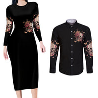Flower Skull Couples Matching Long Sleeve Bodycon Dress and Long Sleeve Button Shirts Iam A Sweet Girl Full Of Crazy - Wonder Print Shop