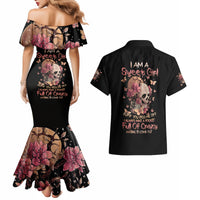 Flower Skull Couples Matching Mermaid Dress and Hawaiian Shirt Iam A Sweet Girl Full Of Crazy - Wonder Print Shop