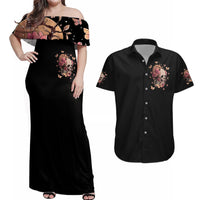 Flower Skull Couples Matching Off Shoulder Maxi Dress and Hawaiian Shirt Iam A Sweet Girl Full Of Crazy - Wonder Print Shop