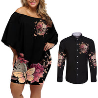 Flower Skull Couples Matching Off Shoulder Short Dress and Long Sleeve Button Shirts Iam A Sweet Girl Full Of Crazy - Wonder Print Shop