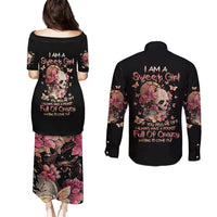 Flower Skull Couples Matching Puletasi Dress and Long Sleeve Button Shirts Iam A Sweet Girl Full Of Crazy - Wonder Print Shop