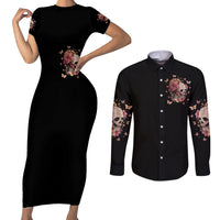 Flower Skull Couples Matching Short Sleeve Bodycon Dress and Long Sleeve Button Shirts Iam A Sweet Girl Full Of Crazy - Wonder Print Shop