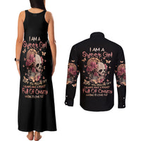 Flower Skull Couples Matching Tank Maxi Dress and Long Sleeve Button Shirts Iam A Sweet Girl Full Of Crazy - Wonder Print Shop