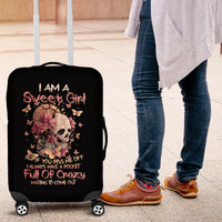 Flower Skull Luggage Cover Iam A Sweet Girl Full Of Crazy - Wonder Print Shop