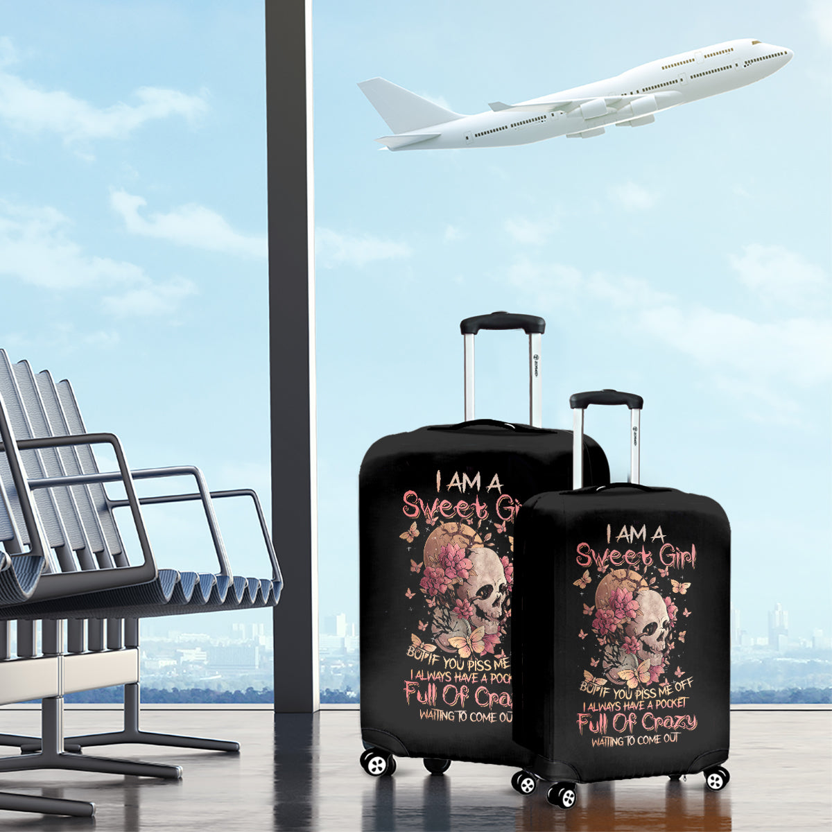Flower Skull Luggage Cover Iam A Sweet Girl Full Of Crazy - Wonder Print Shop
