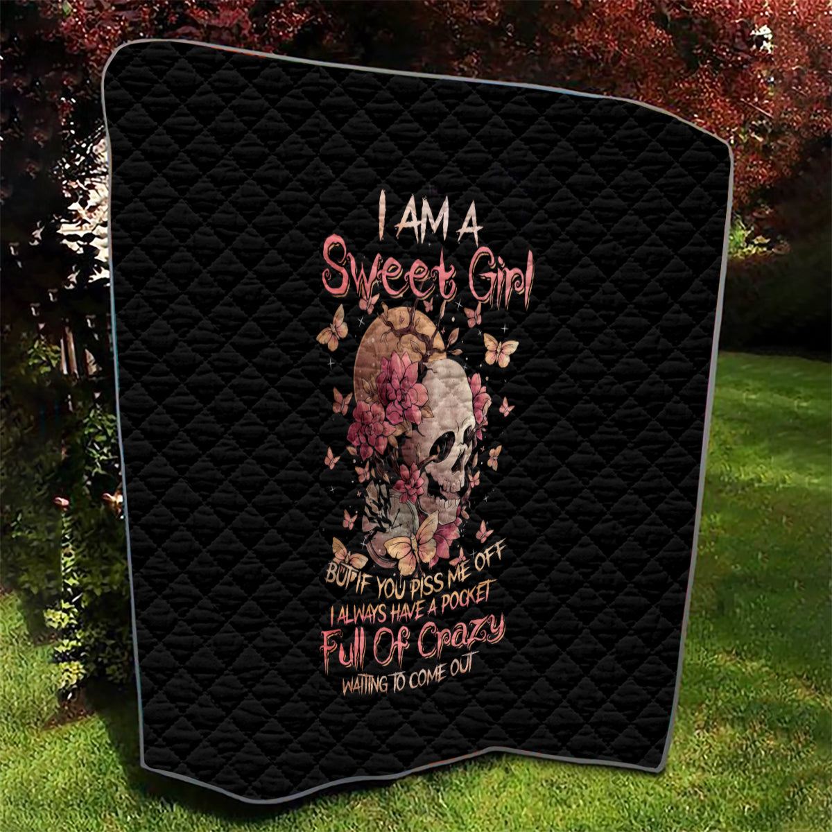 Flower Skull Quilt Iam A Sweet Girl Full Of Crazy - Wonder Print Shop